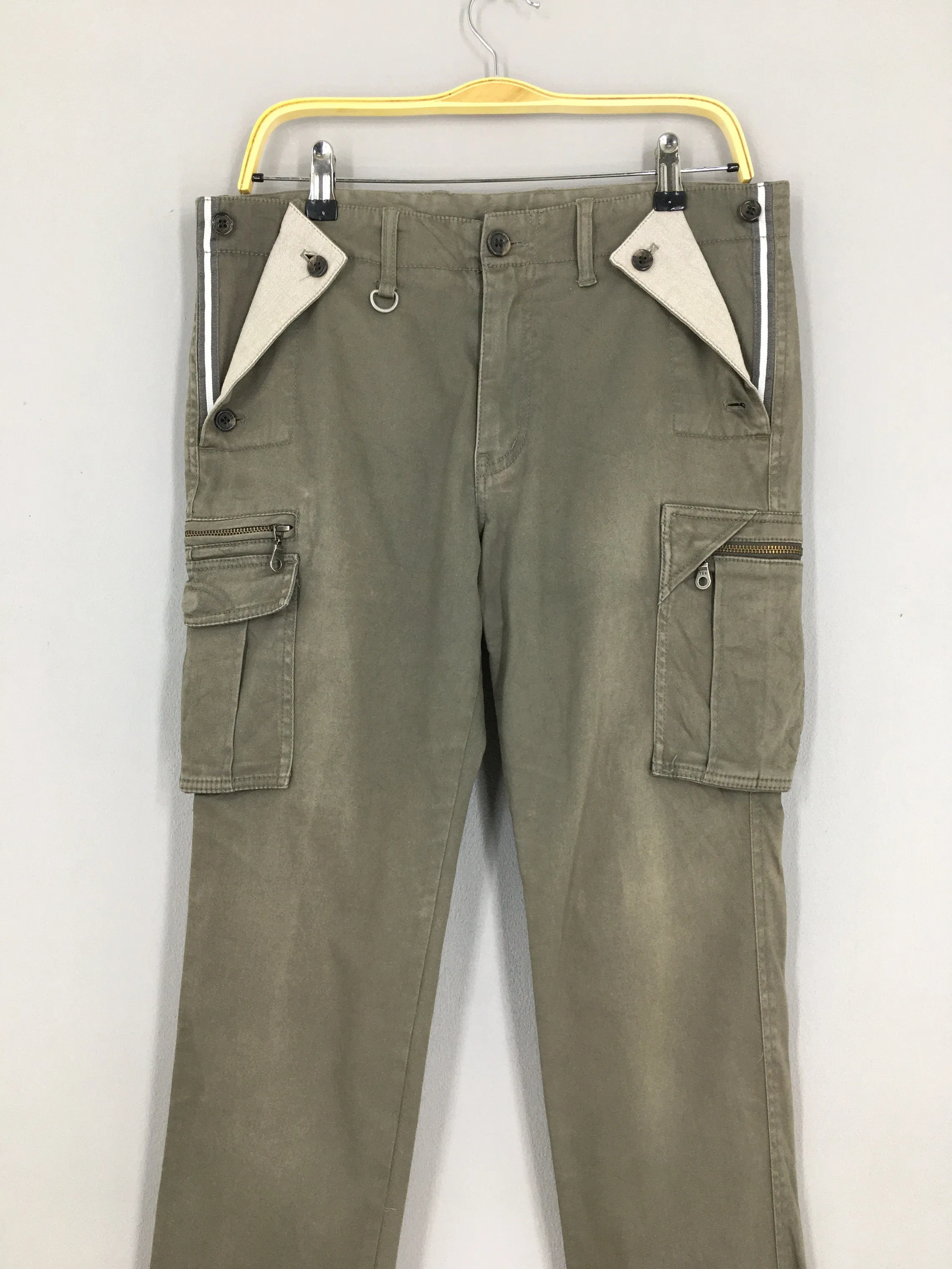 Japanese Brand Slim Fit Cargo Pants Gray Size 34x31
