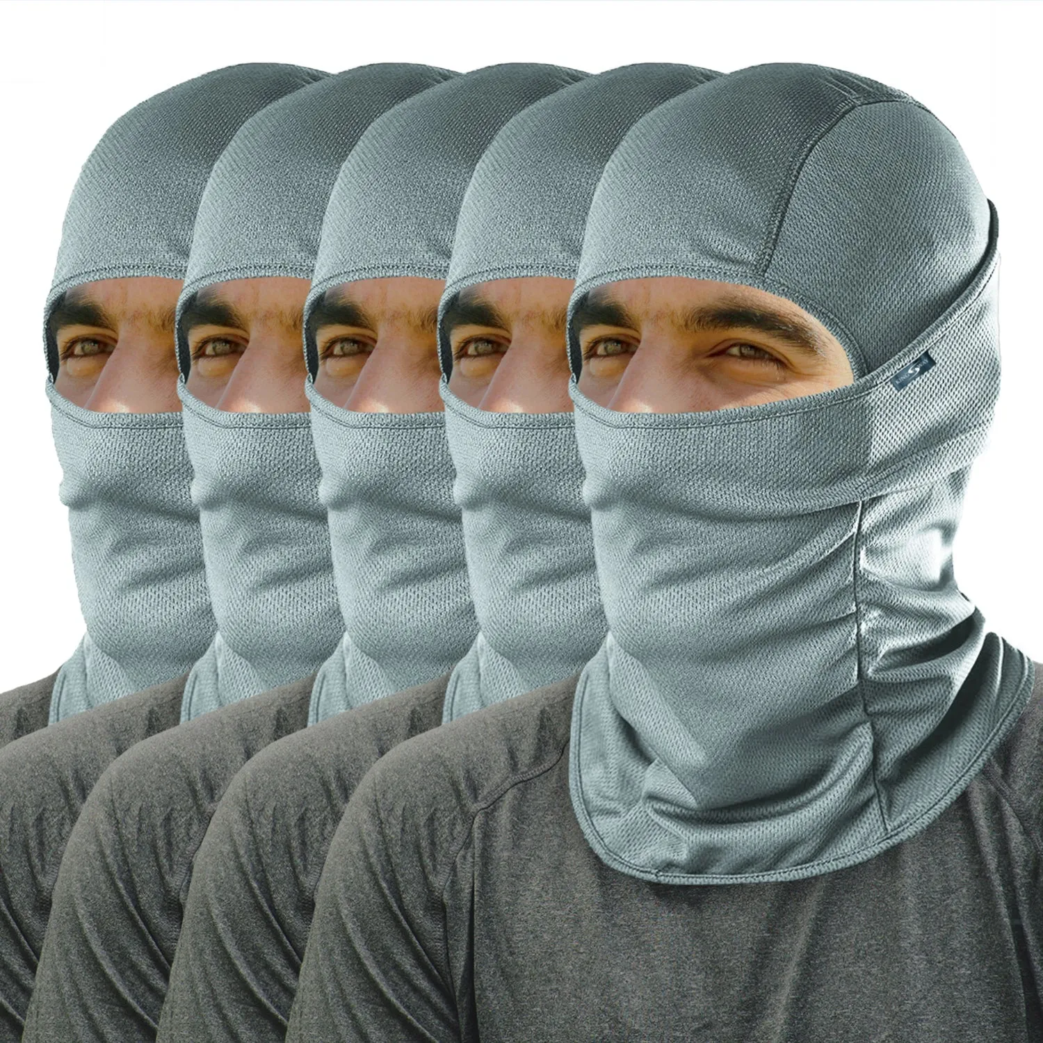 KINGSWAY® Dual Layer Face Mask for Bikers, Full Face Cover Balaclava Riding Gear Bike & Cycling Accessories Helmet Liner for Men Women Save from UV Sun and Dust, 4 Way Stretch, Grey, Pack of 5