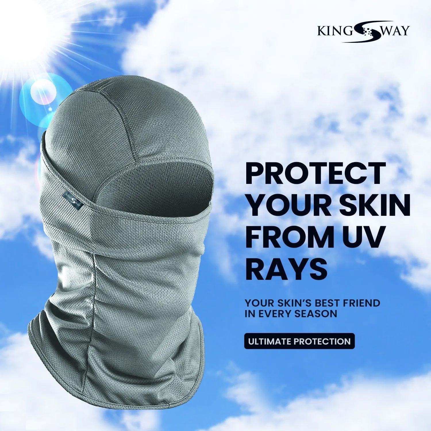 KINGSWAY® Dual Layer Face Mask for Bikers, Full Face Cover Balaclava Riding Gear Bike & Cycling Accessories Helmet Liner for Men Women Save from UV Sun and Dust, 4 Way Stretch, Grey, Pack of 5
