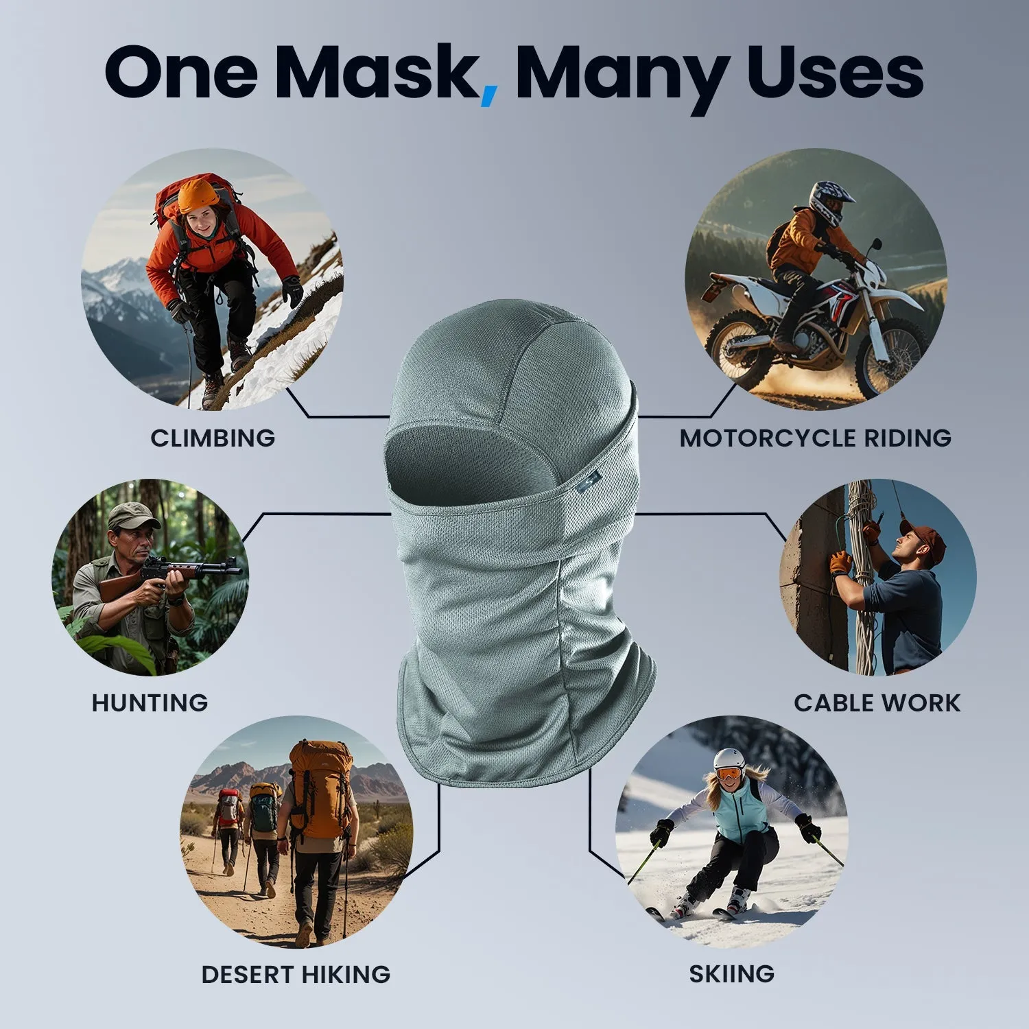 KINGSWAY® Dual Layer Face Mask for Bikers, Full Face Cover Balaclava Riding Gear Bike & Cycling Accessories Helmet Liner for Men Women Save from UV Sun and Dust, 4 Way Stretch, Grey, Pack of 5
