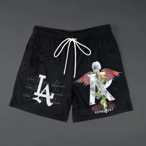 LA Devil Print Mesh Street Shorts
