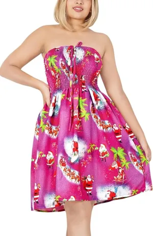 LA LEELA Women's Christmas Halter Neck Sundress Strapless Dress One Size Pink