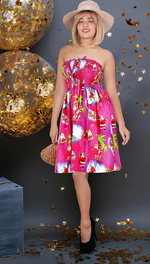 LA LEELA Women's Christmas Halter Neck Sundress Strapless Dress One Size Pink
