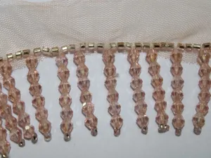 Light Pink Fancy Crystal Beads Work Fringe Lace
