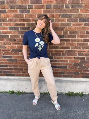 Linen Drawstring Cargo Jogger Pants