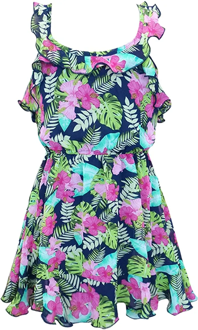 Little Girls Tropical Floral Ruffled Dress