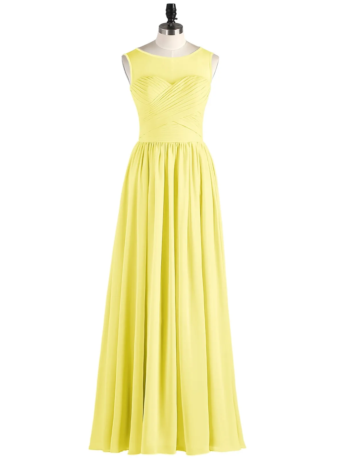 Long Chiffon Gowns with Illusion Neckline-Lemon