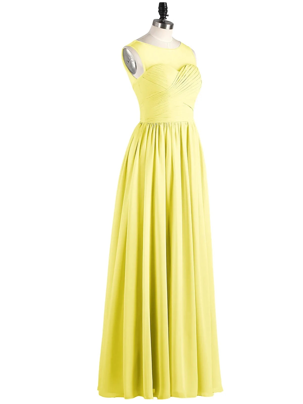 Long Chiffon Gowns with Illusion Neckline-Lemon