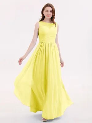 Long Chiffon Gowns with Illusion Neckline-Lemon