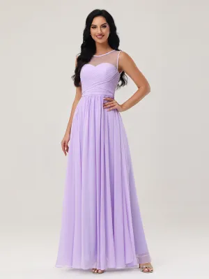 Long Chiffon Gowns with Illusion Neckline-Lilac
