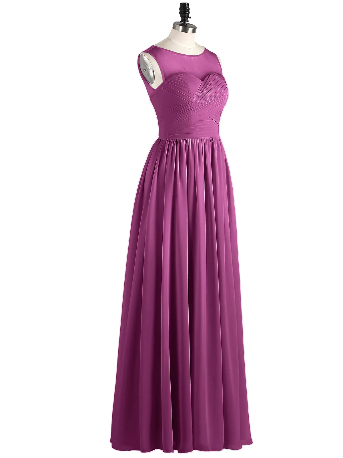 Long Chiffon Gowns with Illusion Neckline-Orchid