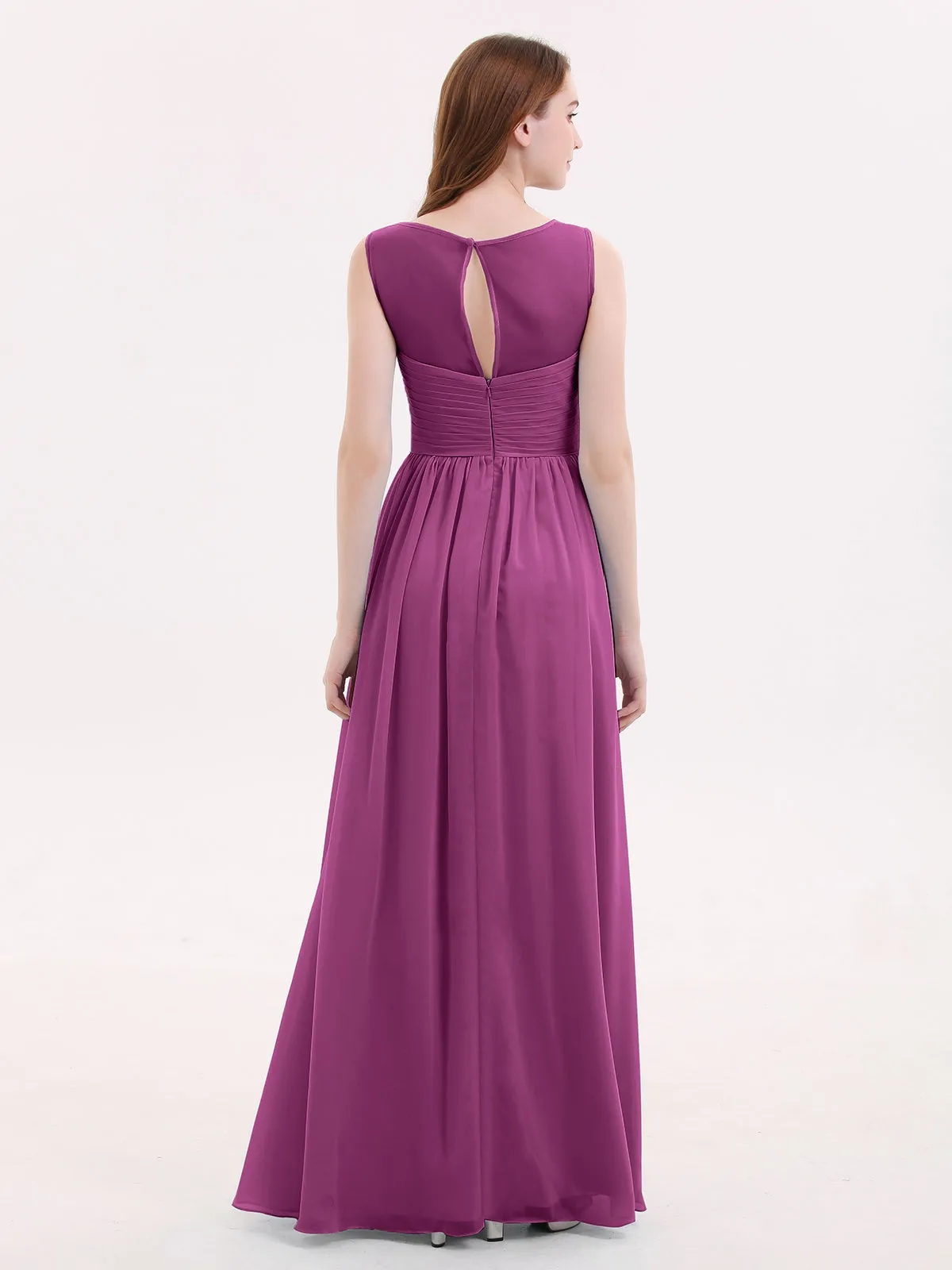 Long Chiffon Gowns with Illusion Neckline-Orchid