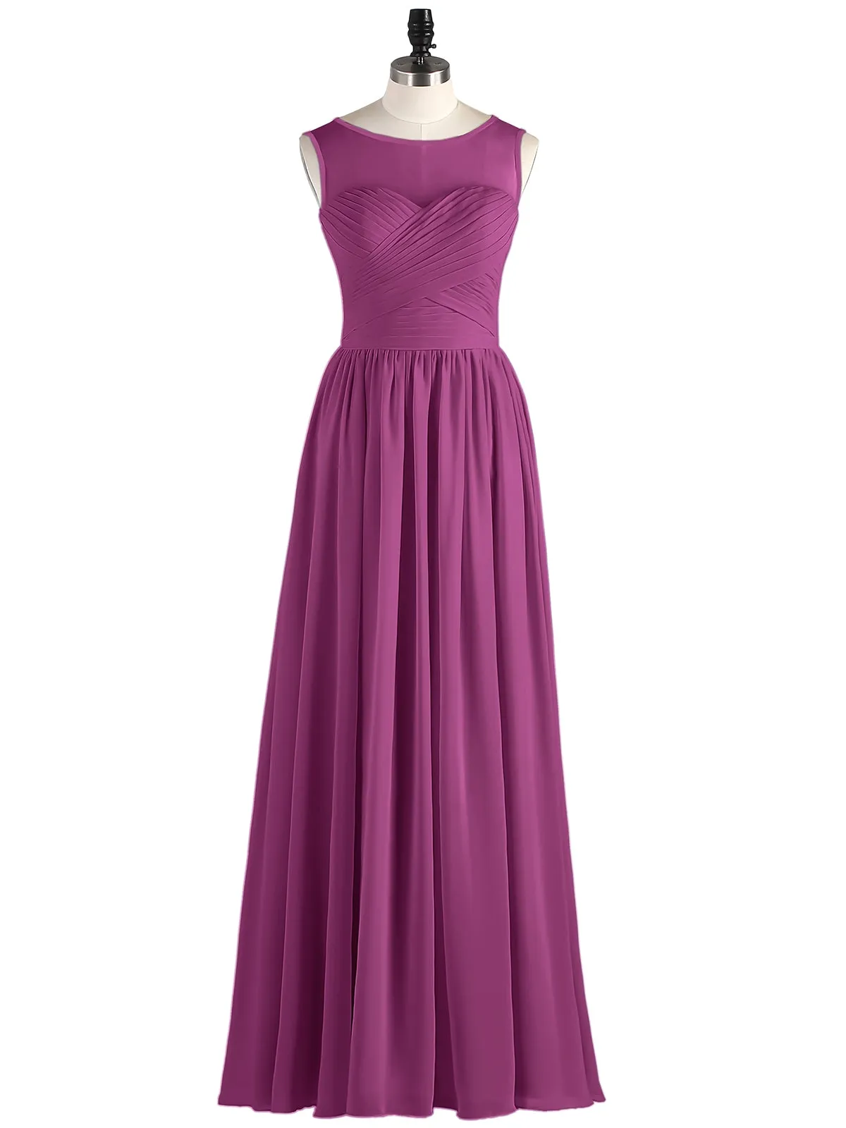 Long Chiffon Gowns with Illusion Neckline-Orchid