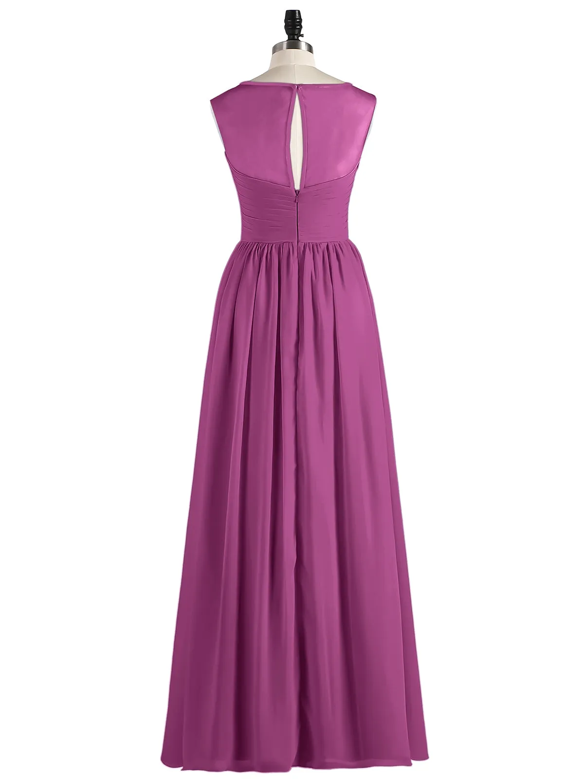 Long Chiffon Gowns with Illusion Neckline-Orchid