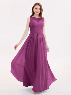 Long Chiffon Gowns with Illusion Neckline-Orchid