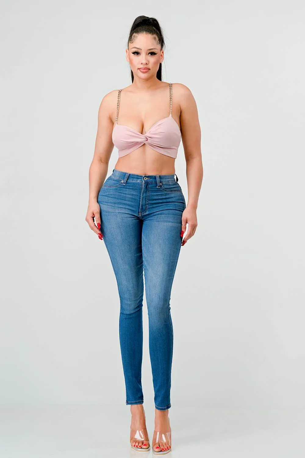 LUX COATING CHAIN STRAPS TWSIT SWEETHEART BRALETTE