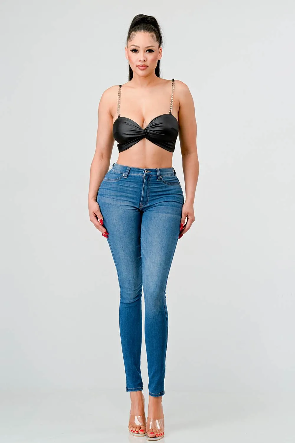 LUX COATING CHAIN STRAPS TWSIT SWEETHEART BRALETTE