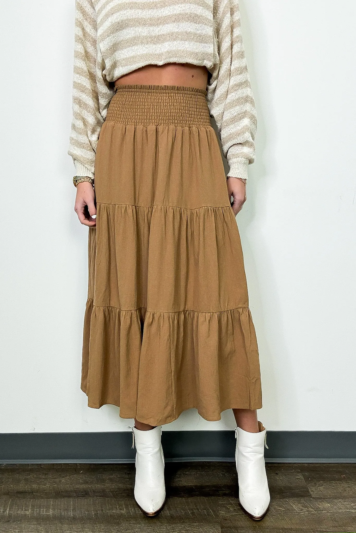 Luxe Drift Tiered Midi Skirt