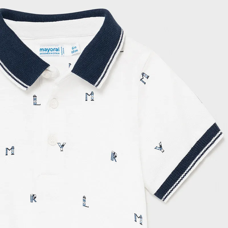 Mayoral 1254 - White/Blue Printed Polo short set