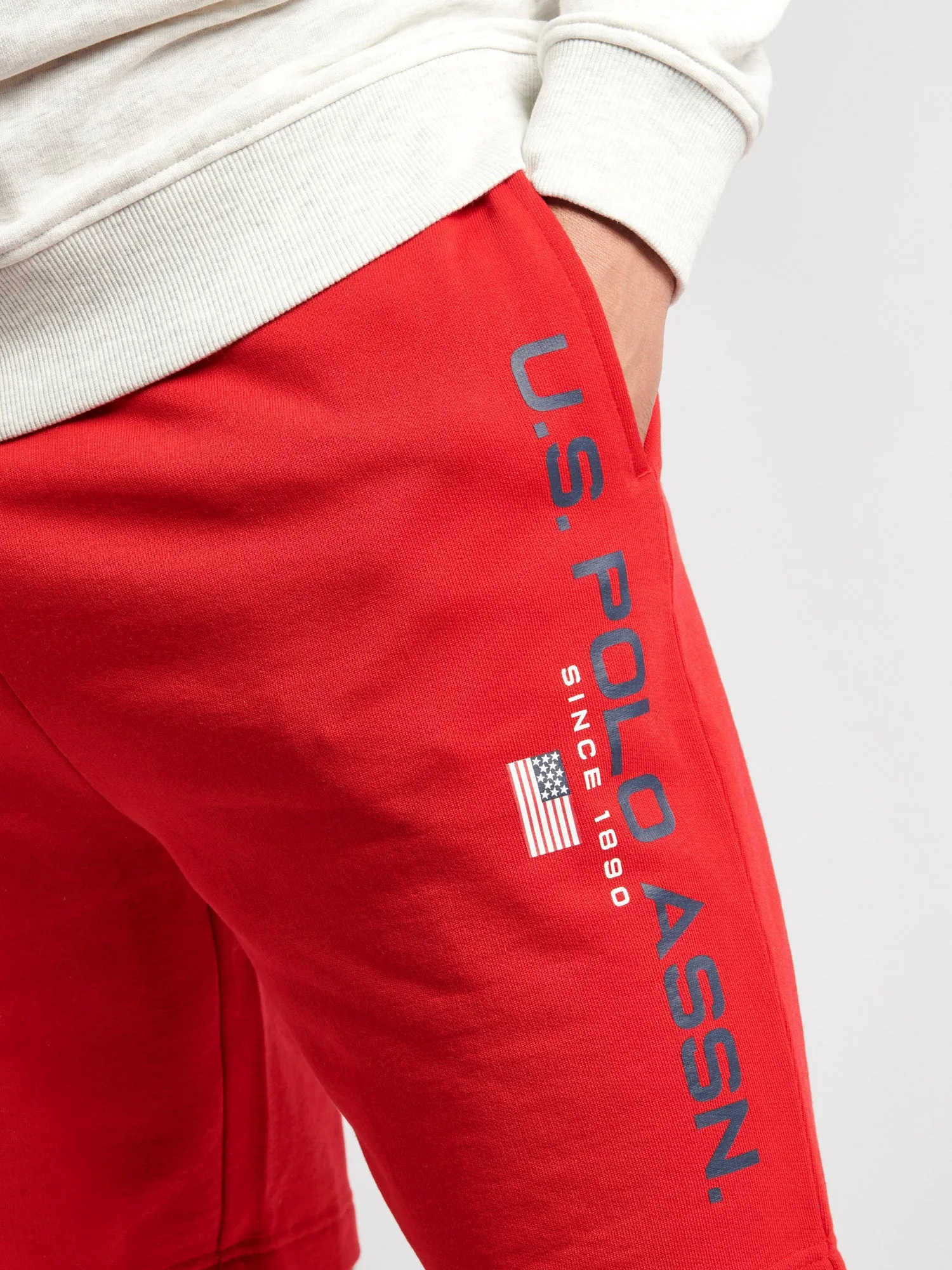Mens Block Flag Graphic Shorts in Tango Red