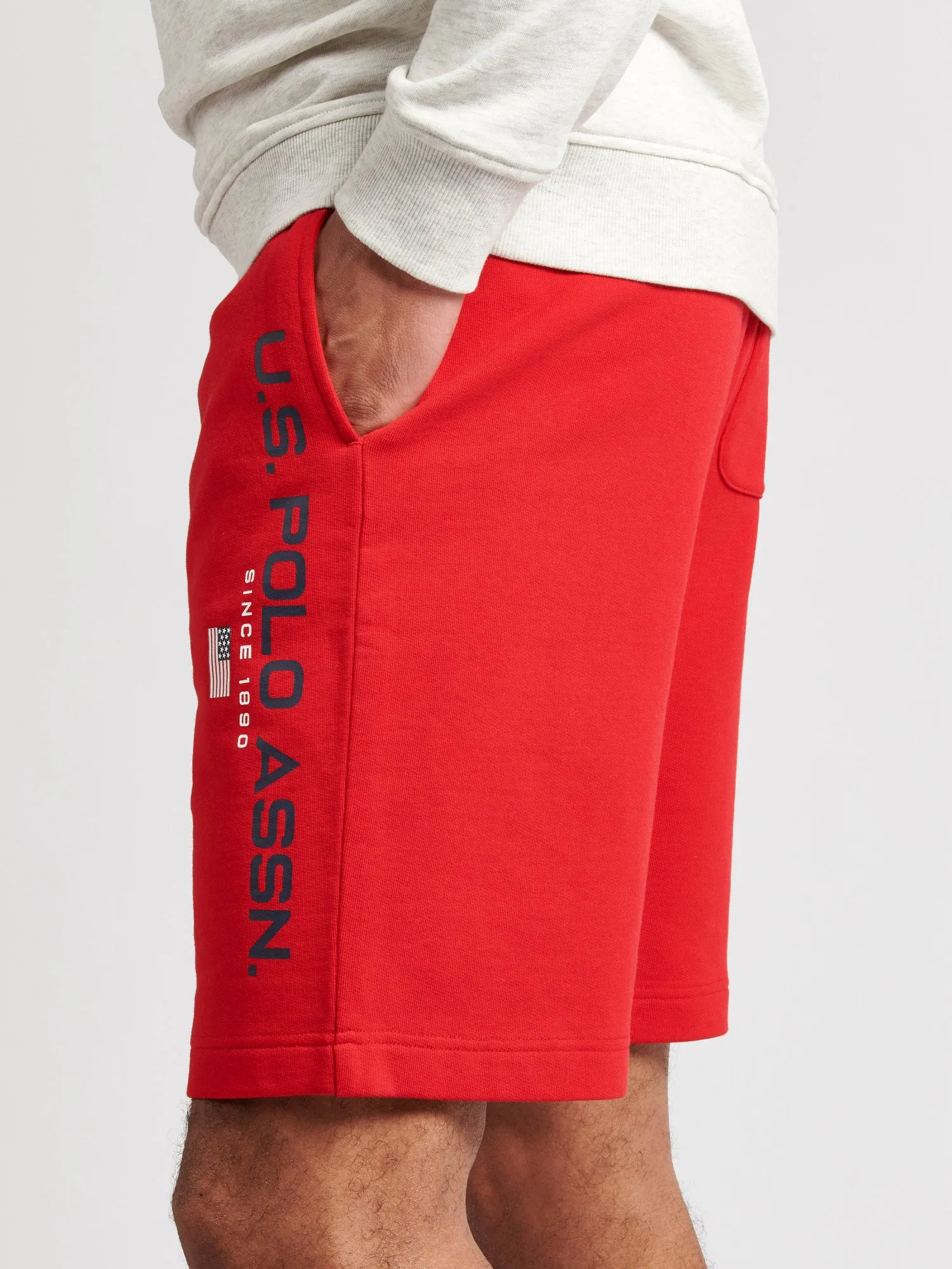 Mens Block Flag Graphic Shorts in Tango Red