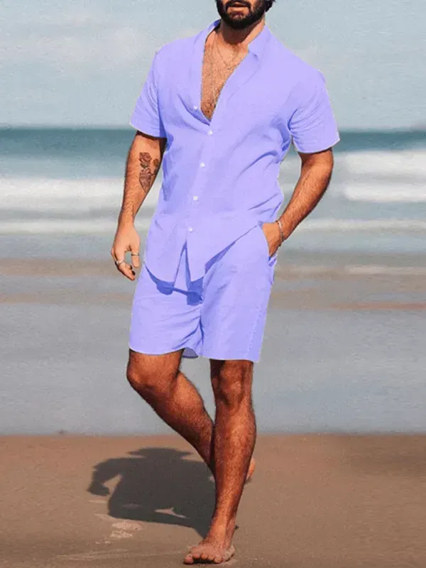 Men’s Casual Long-Sleeve Shorts Set
