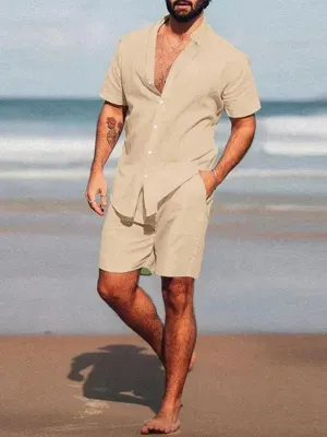 Men’s Casual Long-Sleeve Shorts Set