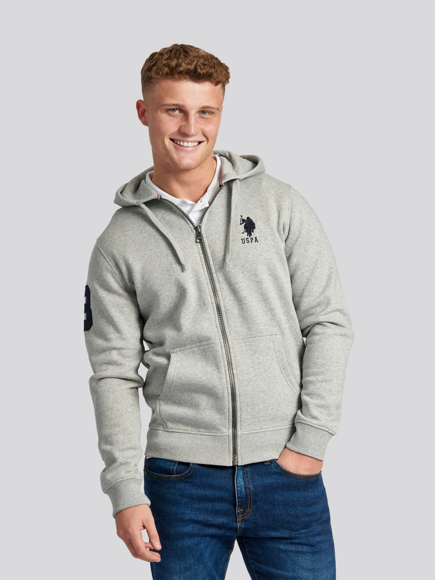 Mens Player 3 Zip-Through Hoodie in Vintage Grey Heather