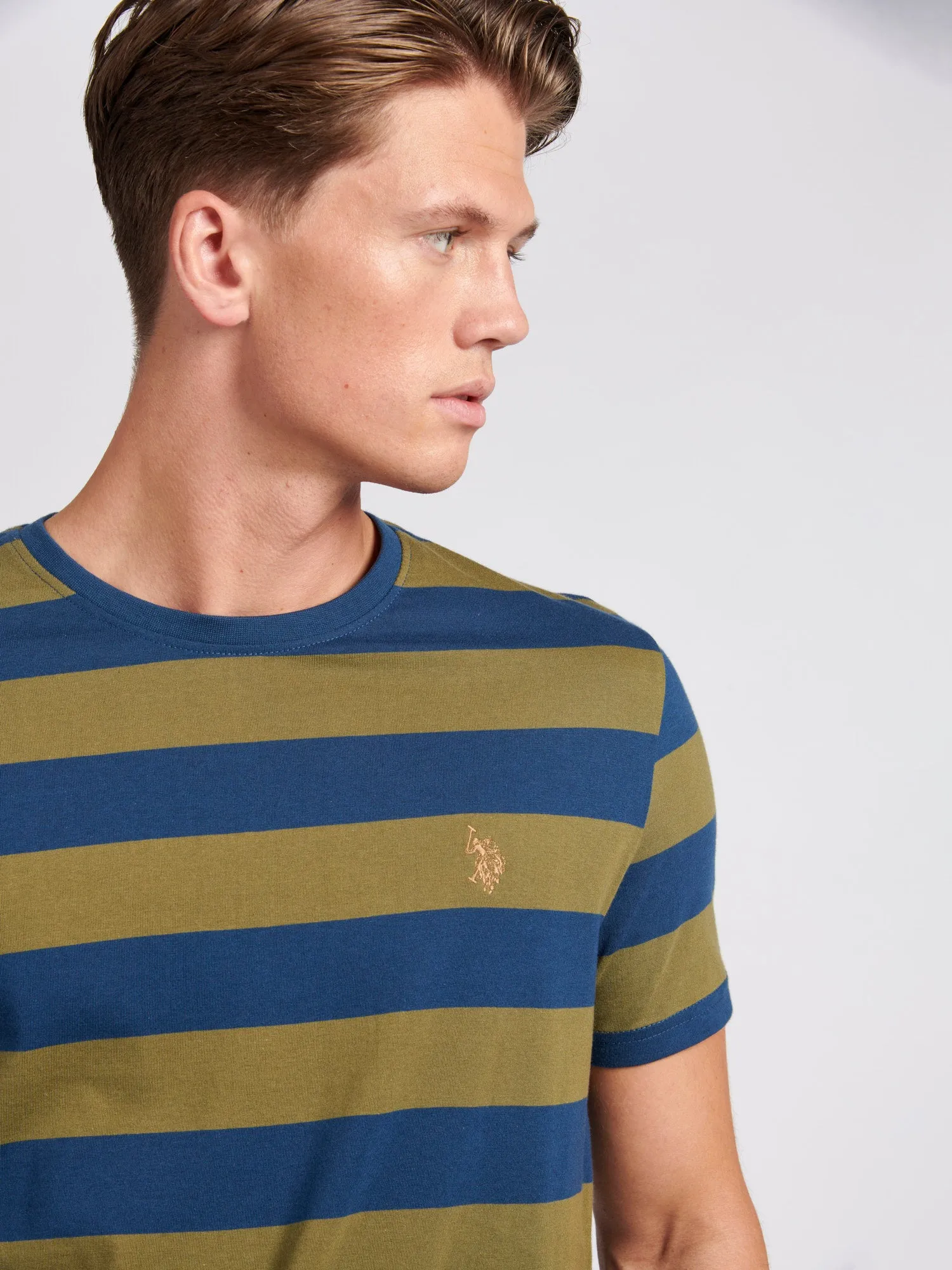 Mens Rugby Stripe T-Shirt in Burnt Olive