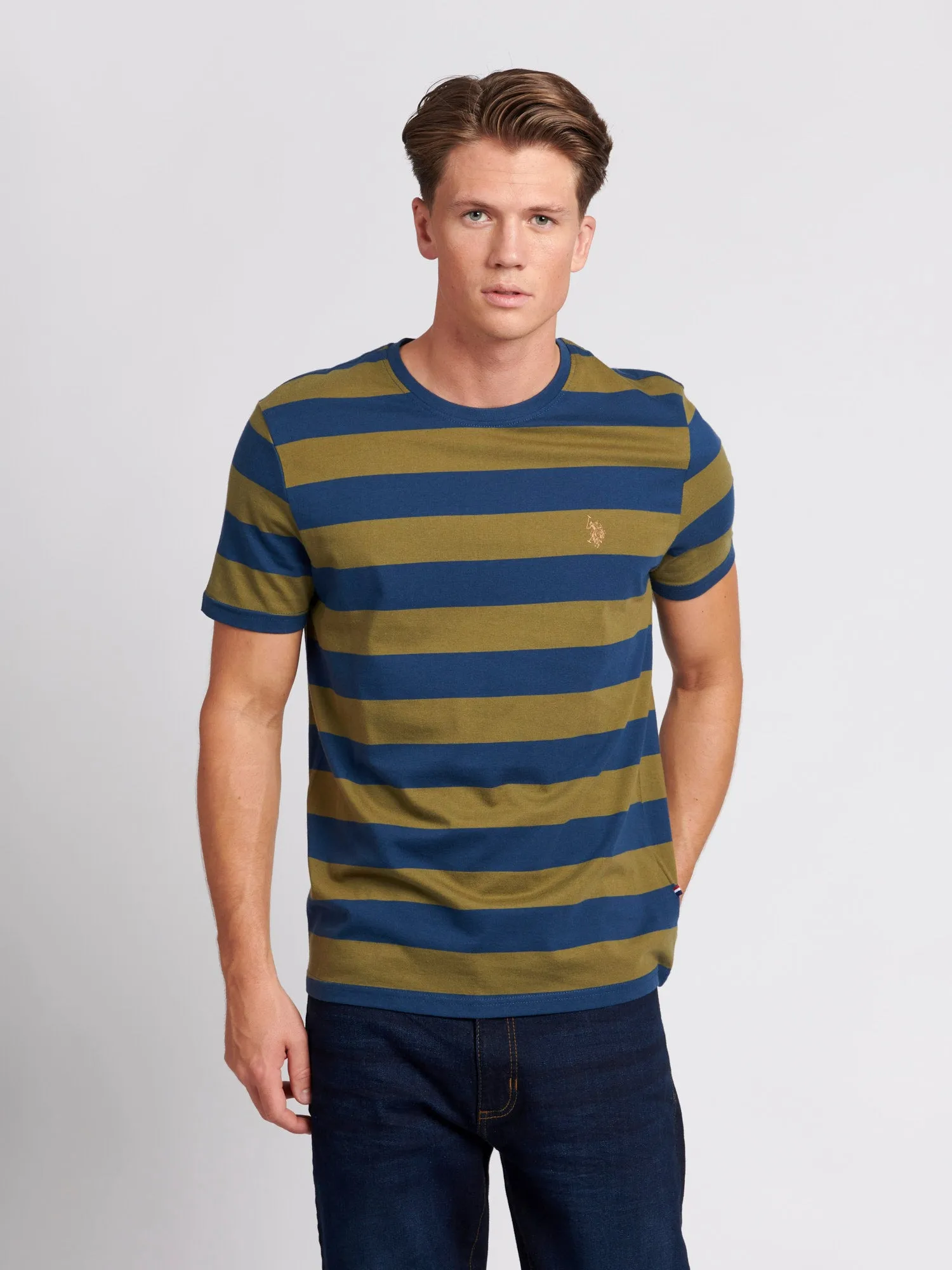 Mens Rugby Stripe T-Shirt in Burnt Olive