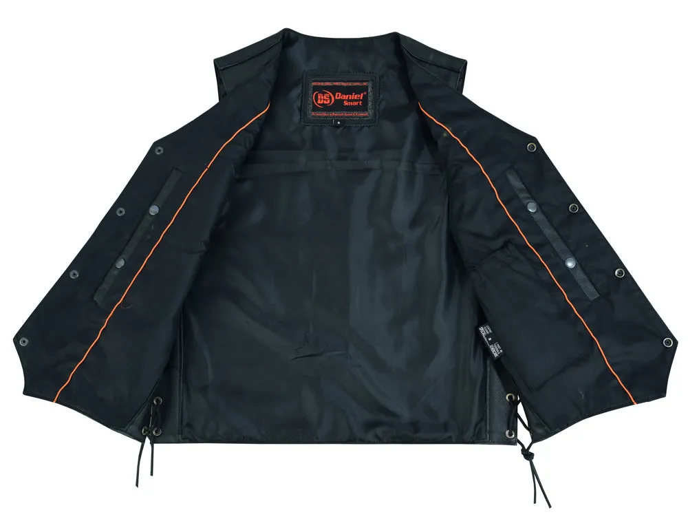 Men's Traditional Leather side lacing Vest - Black