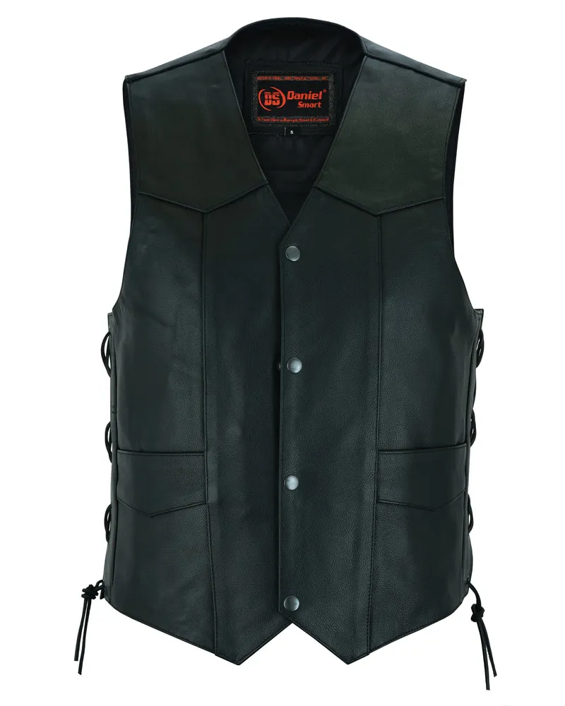 Men's Traditional Leather side lacing Vest - Black