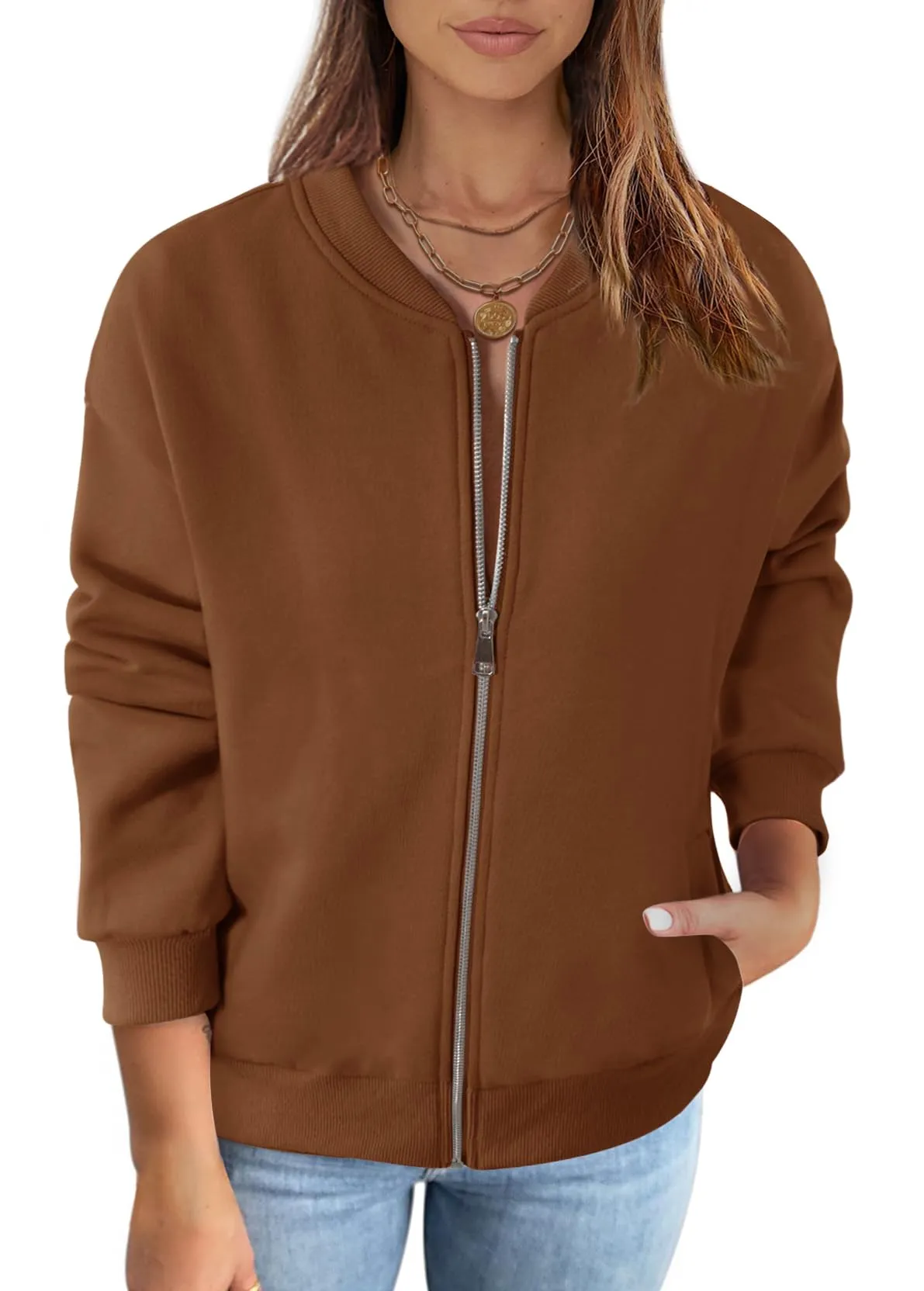 MEROKEETY Long Sleeve Zip Up Casual Sweatshirts Jacket