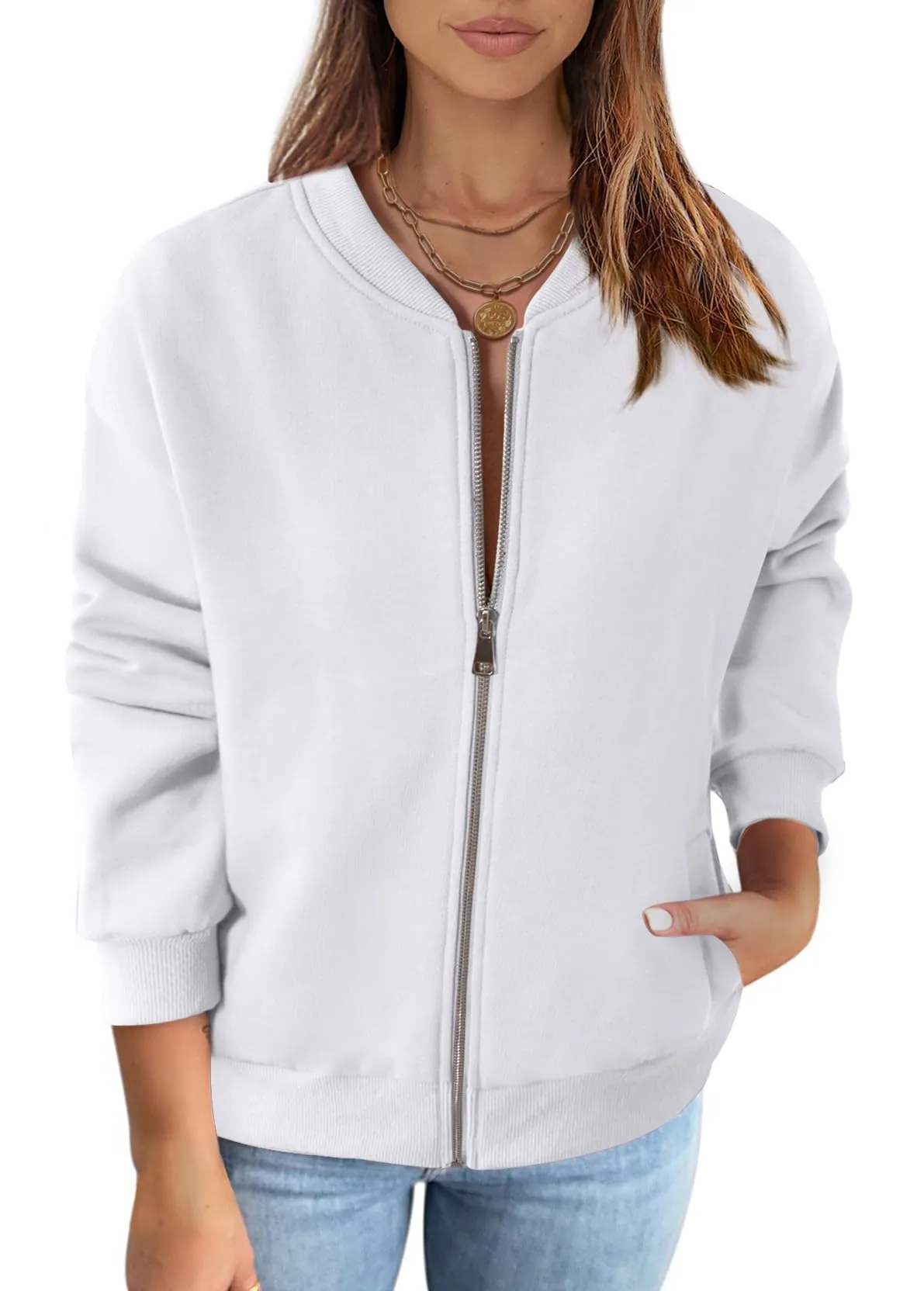 MEROKEETY Long Sleeve Zip Up Casual Sweatshirts Jacket