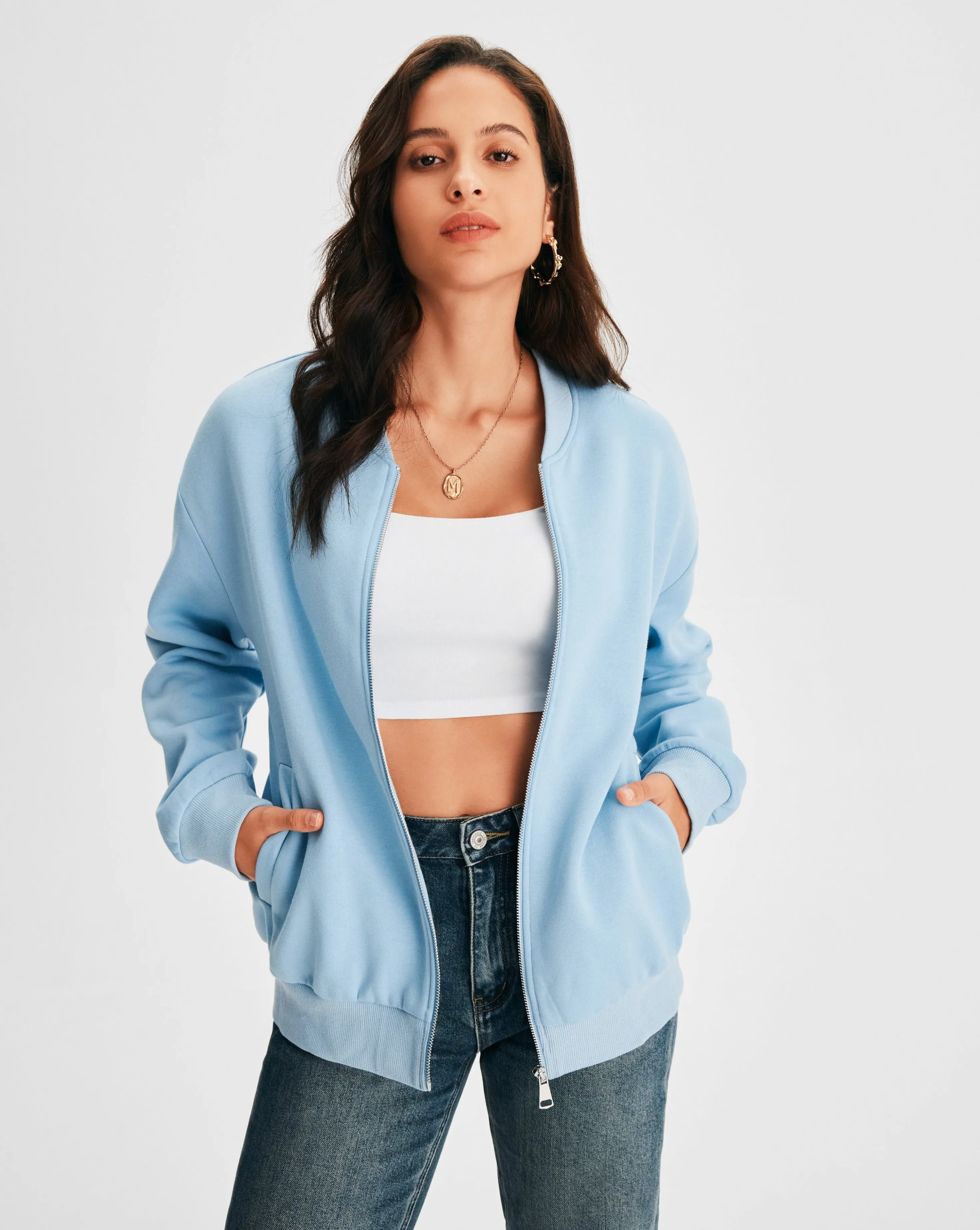MEROKEETY Long Sleeve Zip Up Casual Sweatshirts Jacket