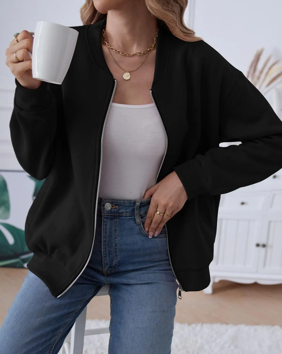 MEROKEETY Long Sleeve Zip Up Casual Sweatshirts Jacket