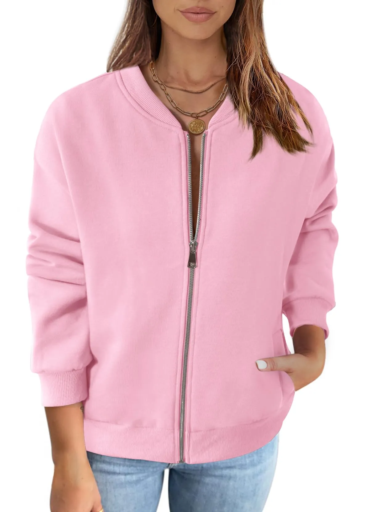 MEROKEETY Long Sleeve Zip Up Casual Sweatshirts Jacket