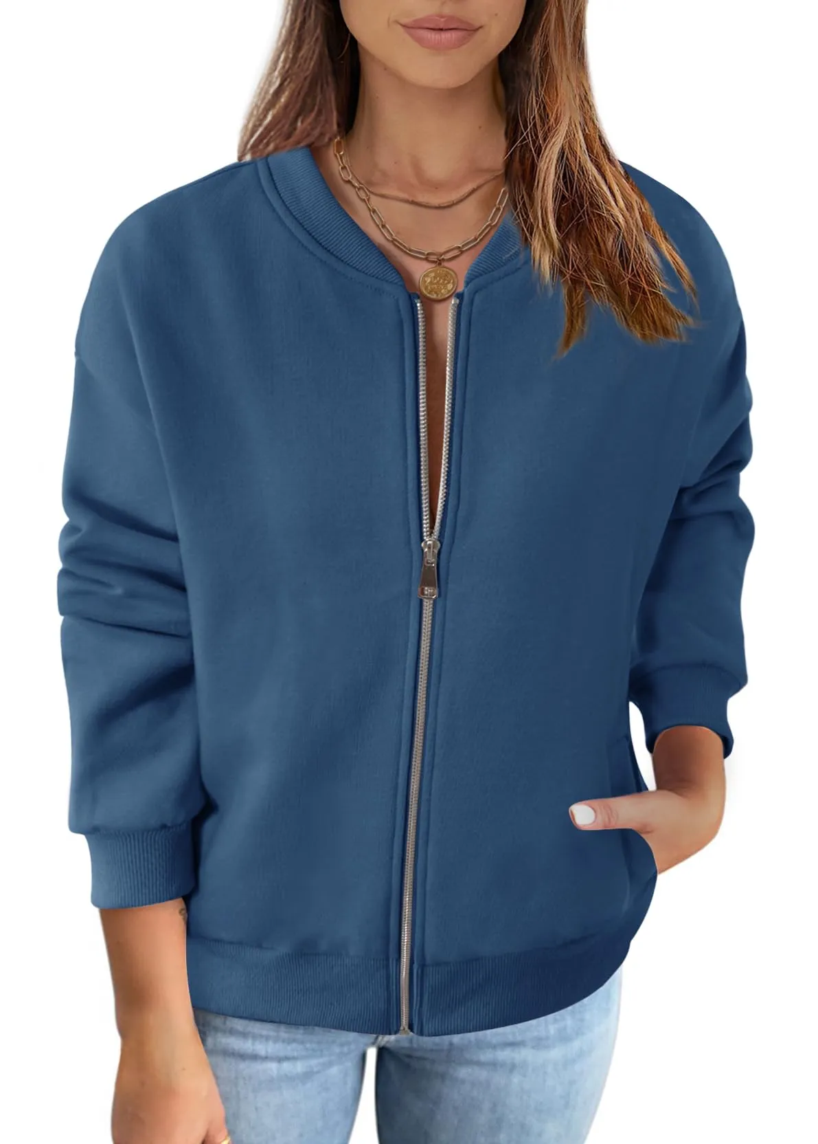 MEROKEETY Long Sleeve Zip Up Casual Sweatshirts Jacket