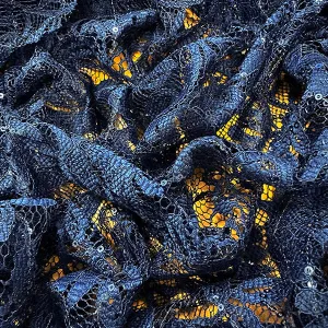 Navy Blue Embroidered Sequin Lace Fabric