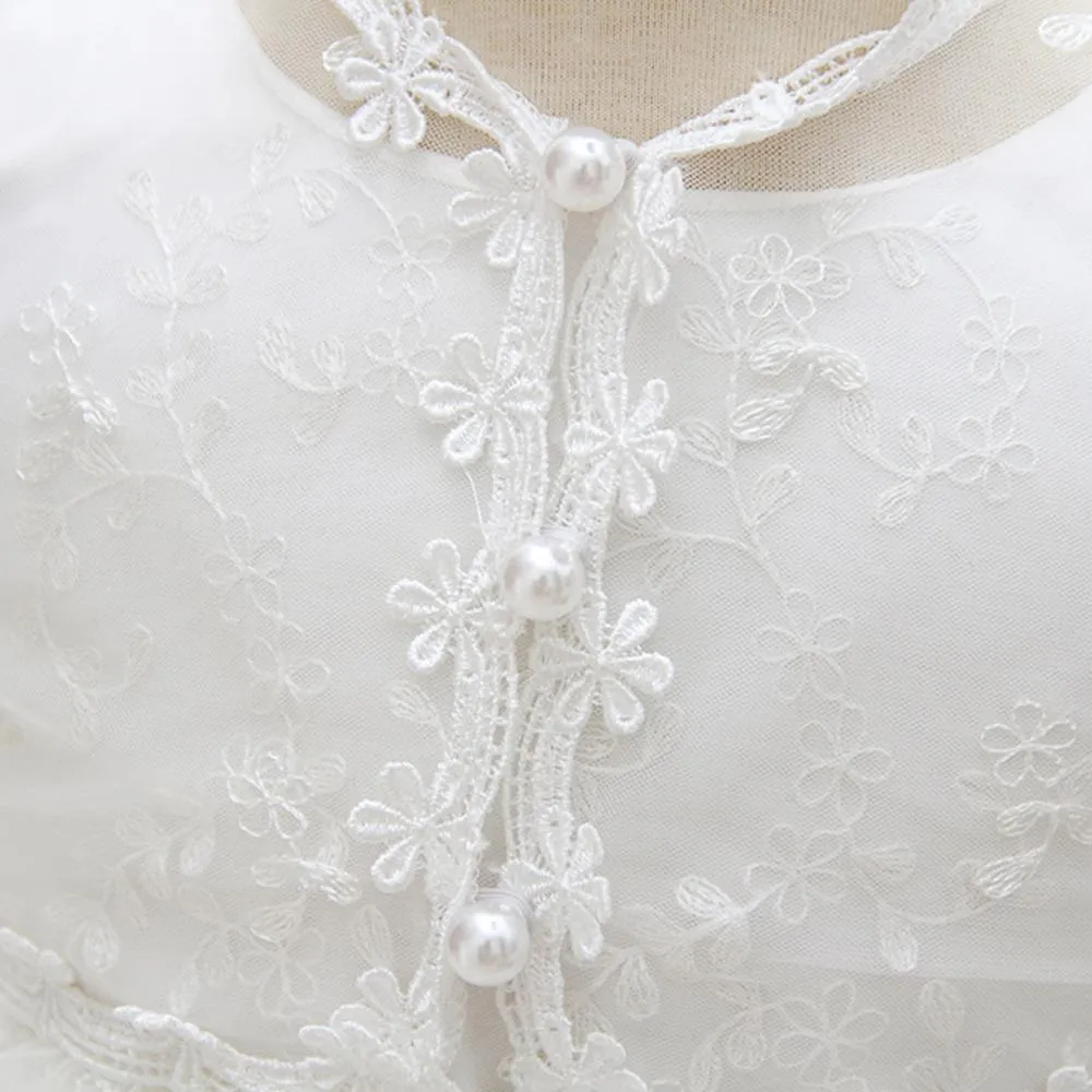 New Born Baby Girl Christening Gowns Bonnet Cape Ruffle Lace Dress