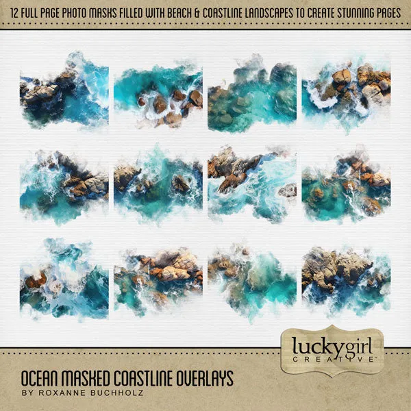 Ocean Masked Coastline Overlays Digital Scrapbook Kit