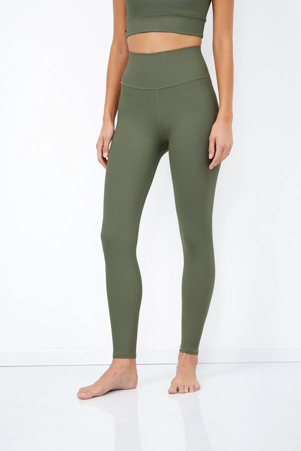 OLIVE RIBBED HIGH WAIST LEGGING