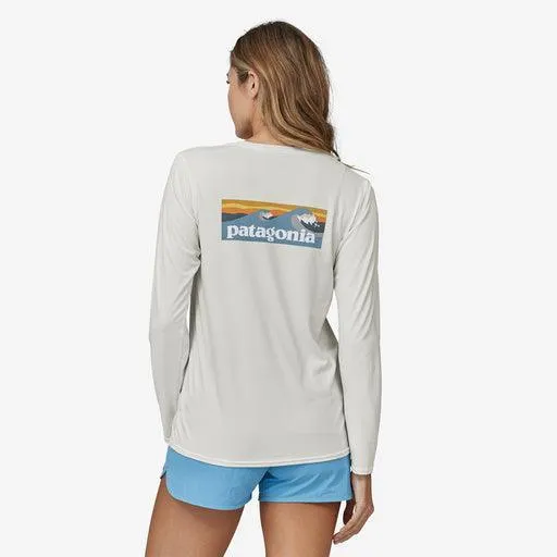 Patagonia Long-Sleeved Capilene Cool Daily Graphic Shirt - Waters Boardshort Logo Light Plume Grey: White