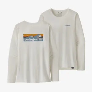 Patagonia Long-Sleeved Capilene Cool Daily Graphic Shirt - Waters Boardshort Logo Light Plume Grey: White