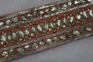 Peach Gota Work Embroidered Border
