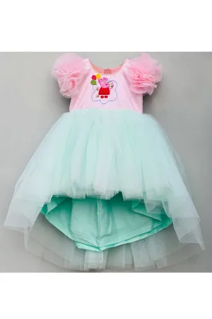 Peppa embroidered pink and blue high low gown