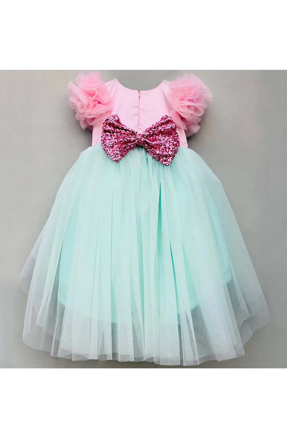 Peppa embroidered pink and blue high low gown
