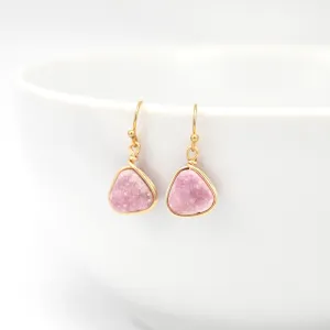 Pink Druzy Trillion Earrings