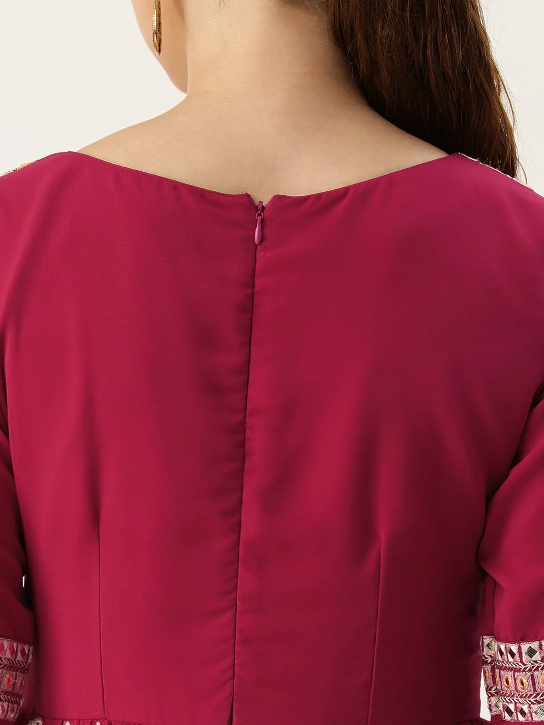 Pink Georgette Full Sleeve Embroidered Gown