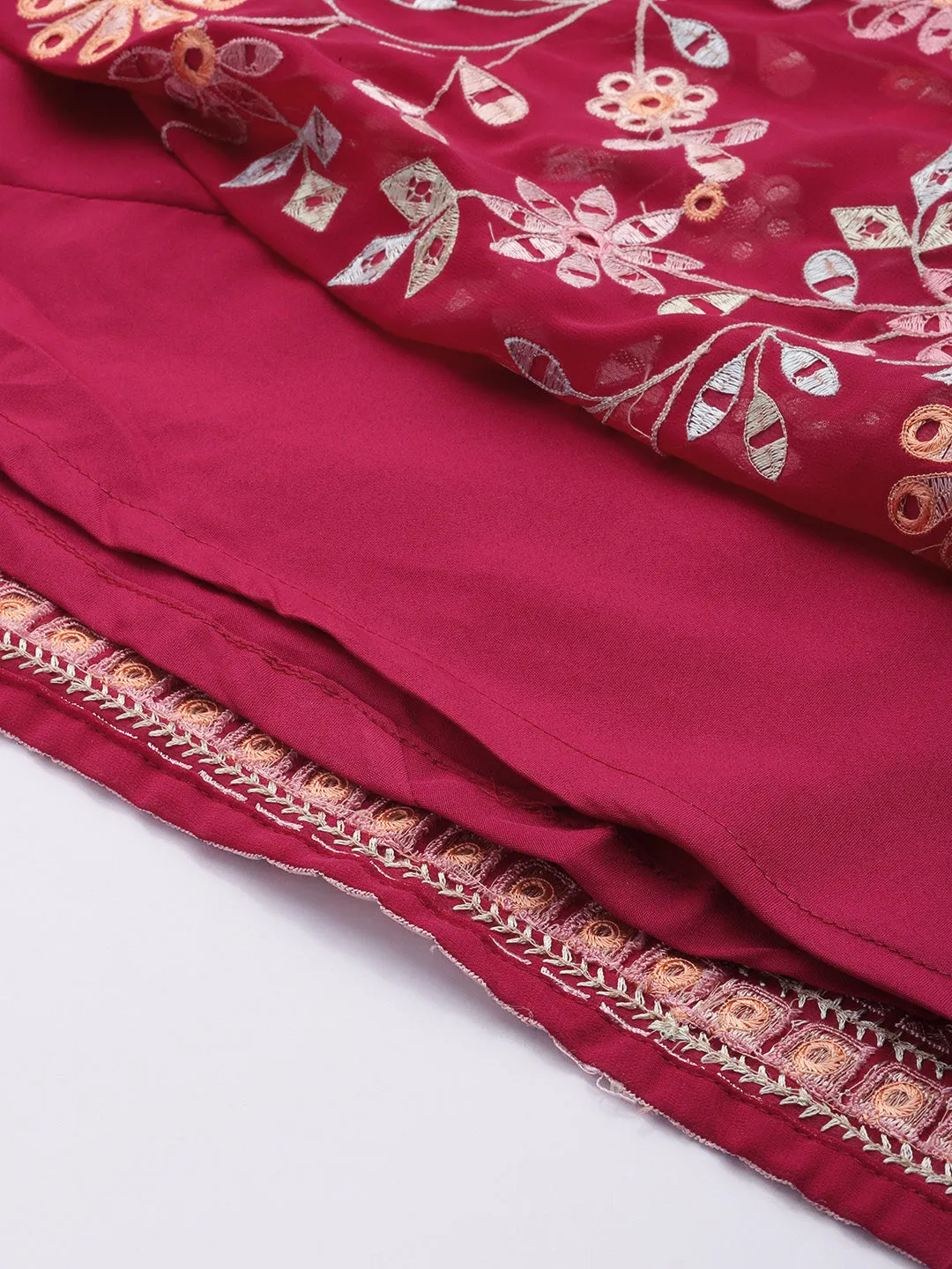 Pink Georgette Full Sleeve Embroidered Gown